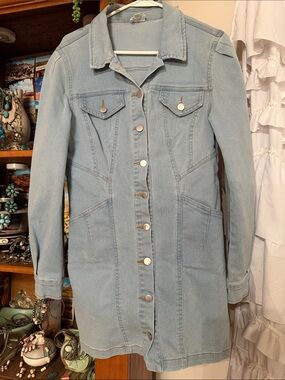 Le Lis Light Blue Denim Mini Dress Jacket